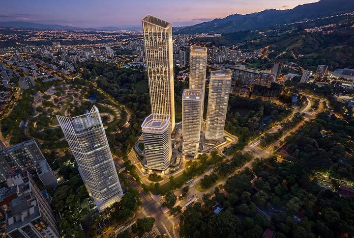 Визуализация квартала Downtown Tbilisi вечером, вид сверху